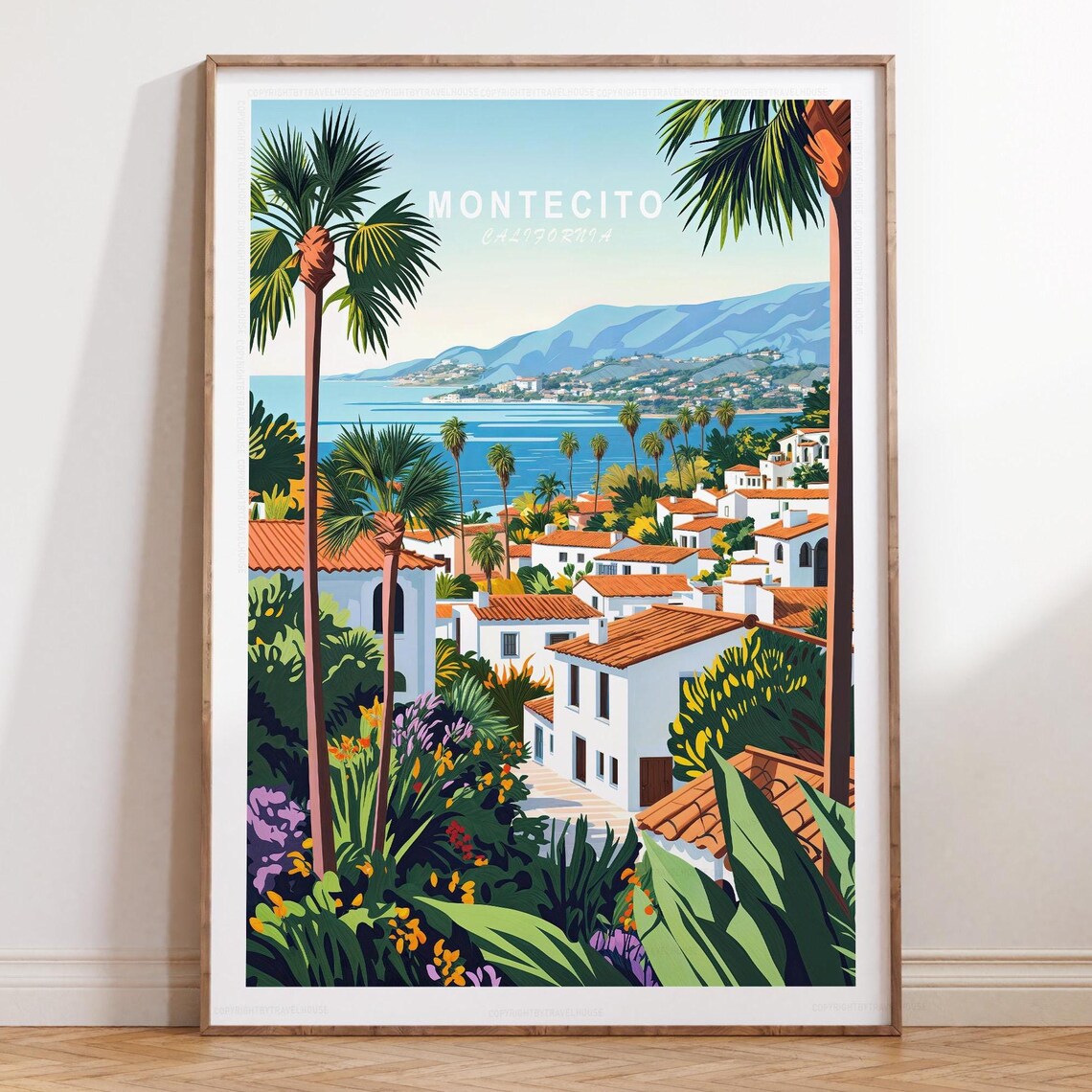 Montecito California Palm Trees Coastal Villas Travel Poster