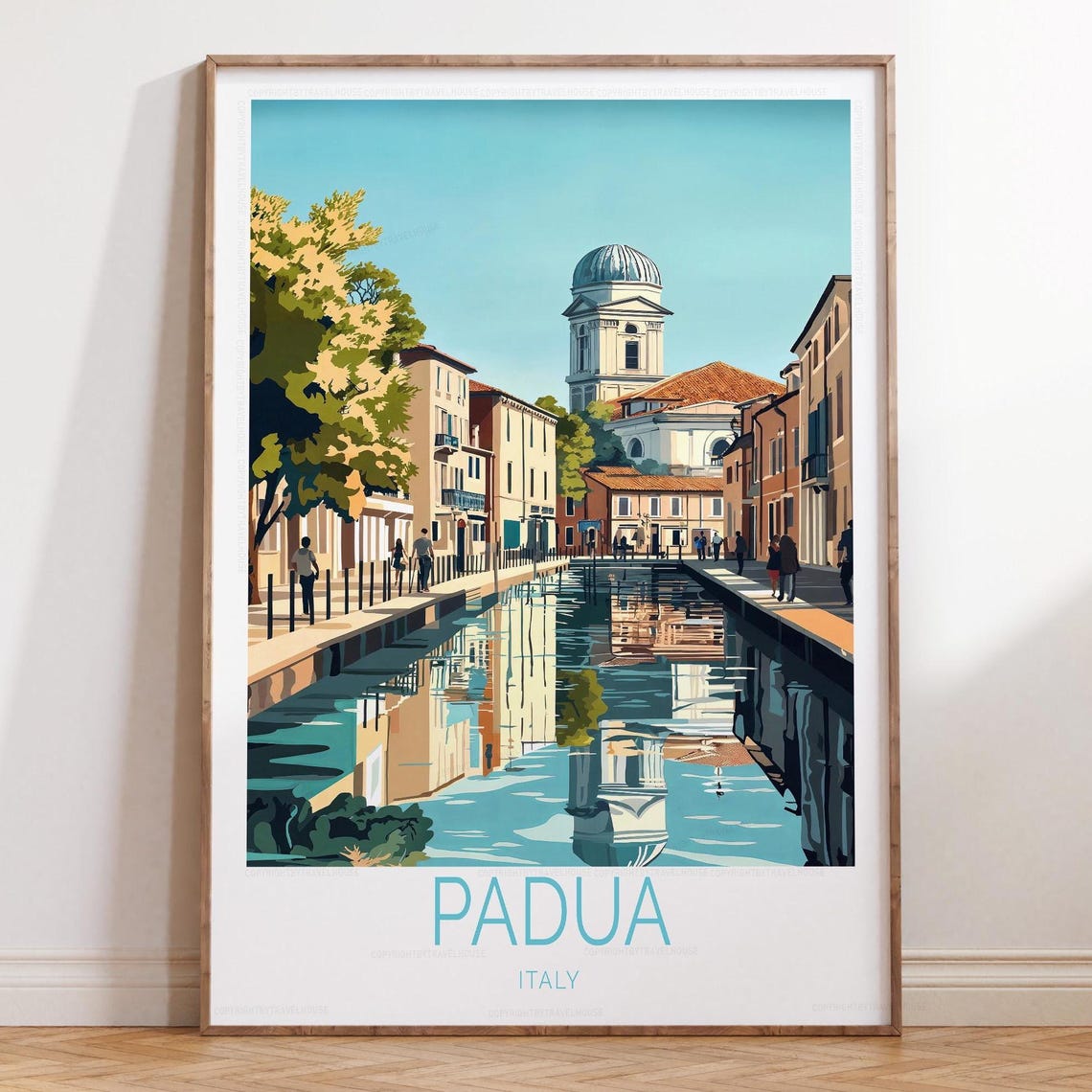 Padua Italy Canal Bridge Domed Church Bottom Text Travel Poster