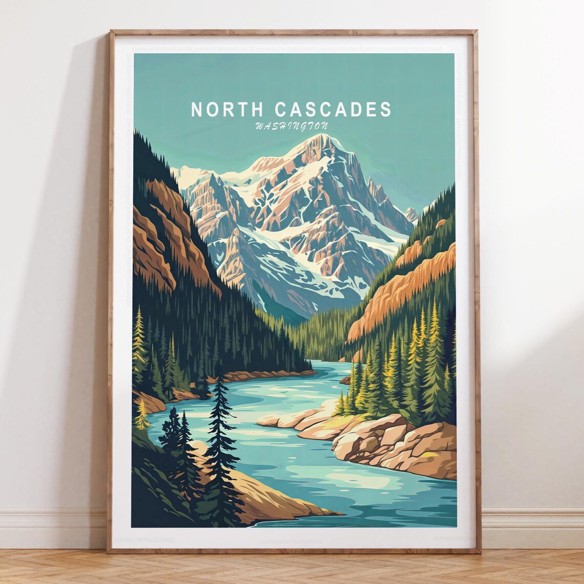 North Cascades Washington Travel Poster, Minimalist