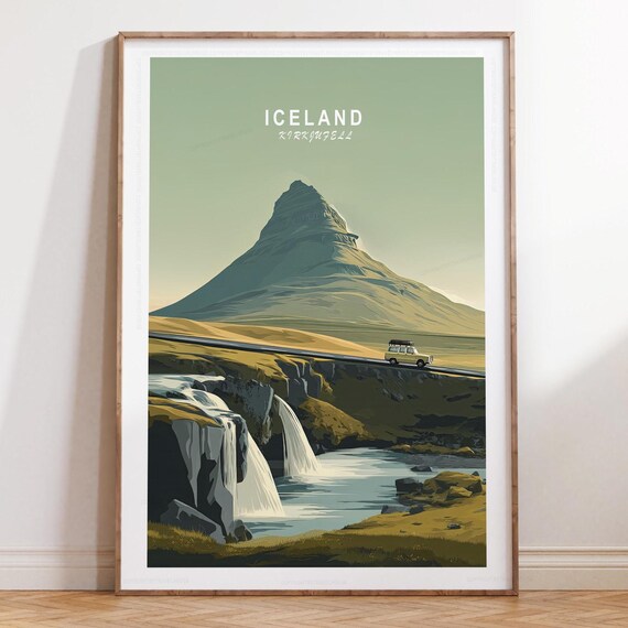 Iceland Kirkjufell Mountain Waterfall Camper Van Road Trip Poster