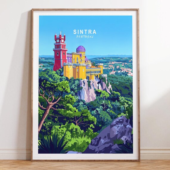 Sintra Portugal Pena Palace Red Tower Rocky Cliffs Overlook View Poster