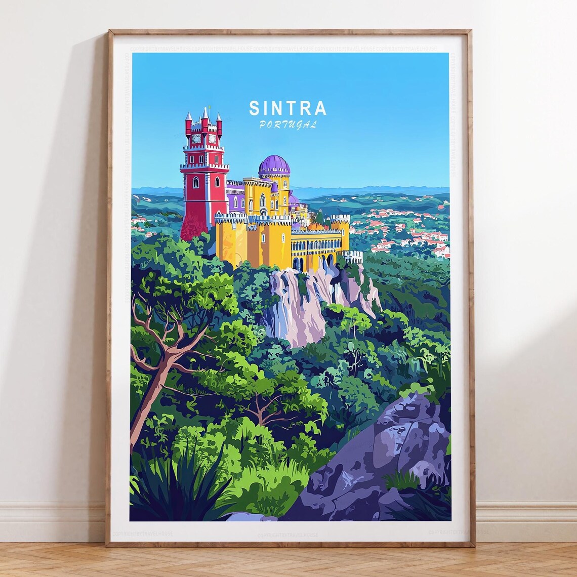 Sintra Portugal Pena Palace Red Tower Rocky Cliffs Overlook View Poster