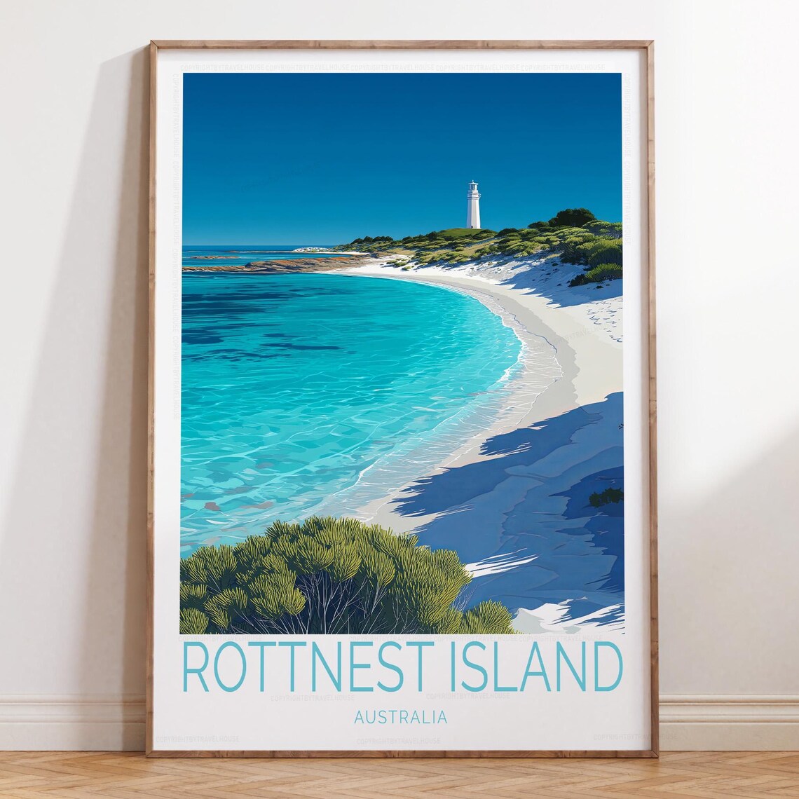Rottnest Island Australia Lighthouse Turquoise Bay Beach Travel Poster