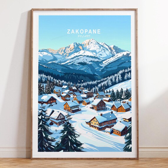 Zakopane Poland Alpine Village Snowy Mountain Top Text Poster