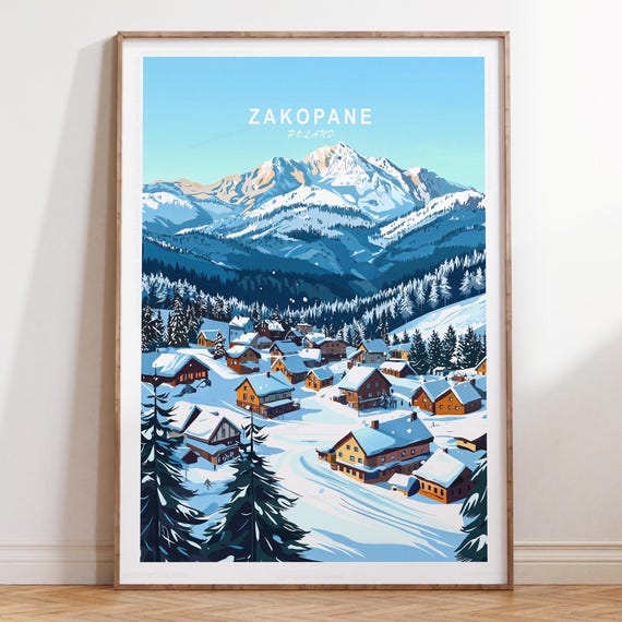 Zakopane Travel Wall Art Poland Skiing Print Winter Poster Minimalist Cityscape Birthday Present