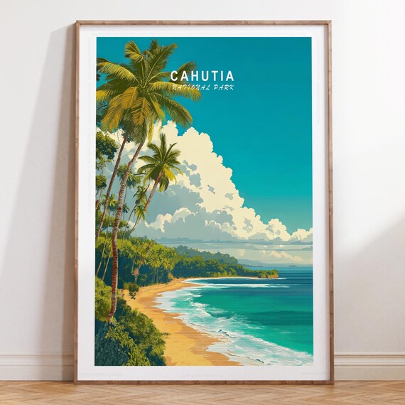 Cahutia National Park Tall Palms Curved Beach Top Title Poster