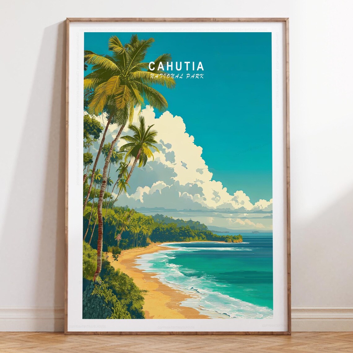 Cahutia National Park Tall Palms Curved Beach Top Title Poster