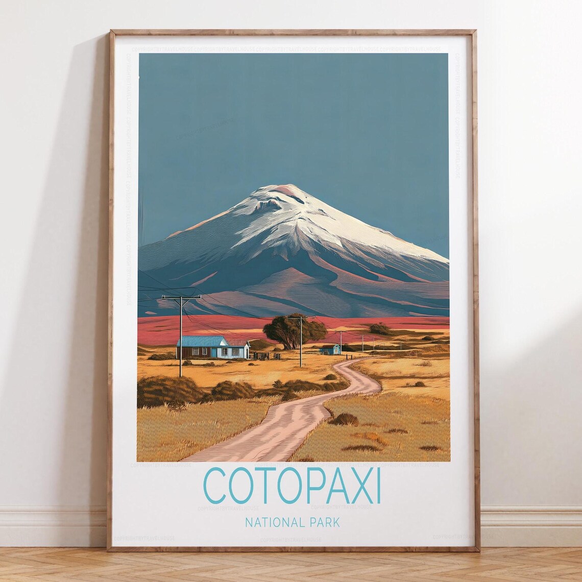 Cotopaxi National Park Volcano Dirt Road Vintage Travel Poster