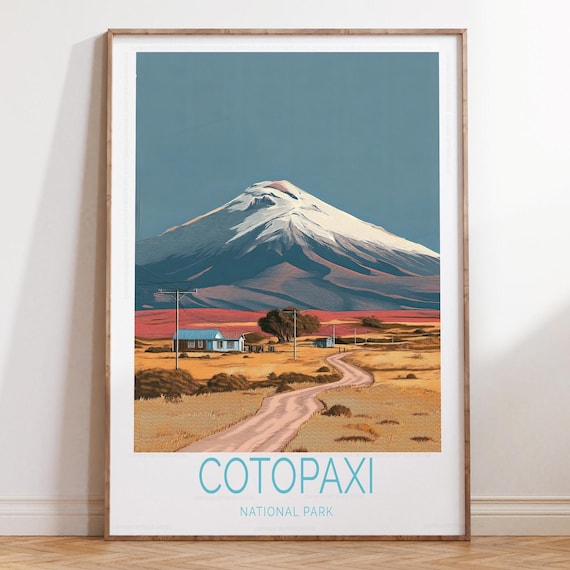 Cotopaxi National Park Volcano Dirt Road Vintage Travel Poster