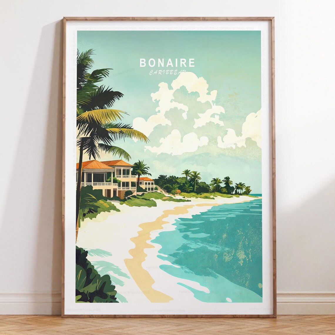 Bonaire Minimalist Travel Poster, Cityscape Art Print