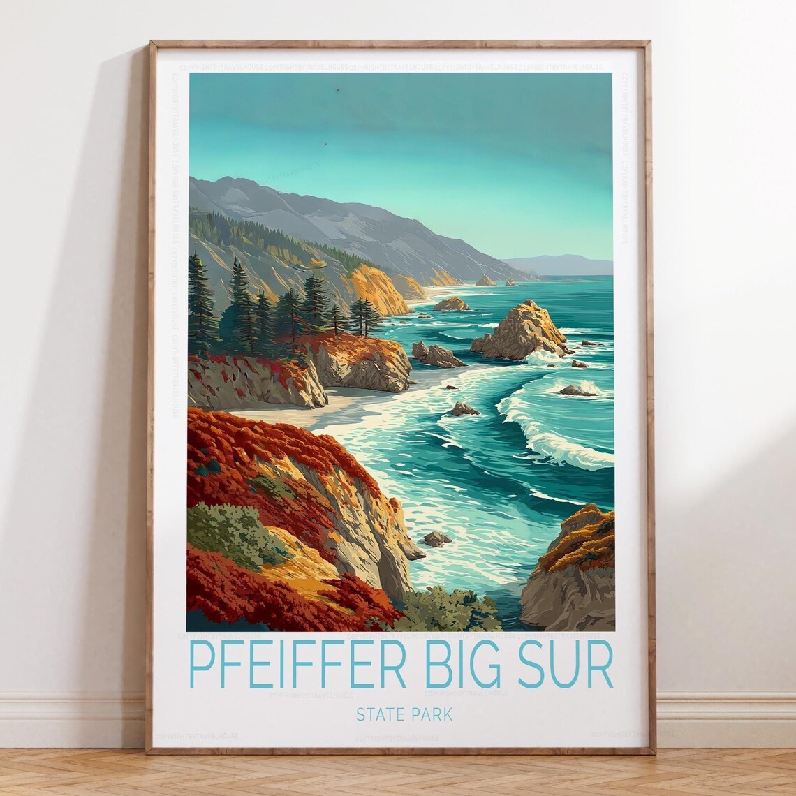 Pfeiffer Big Sur State Park Rocky Cove Crashing Waves Travel Poster