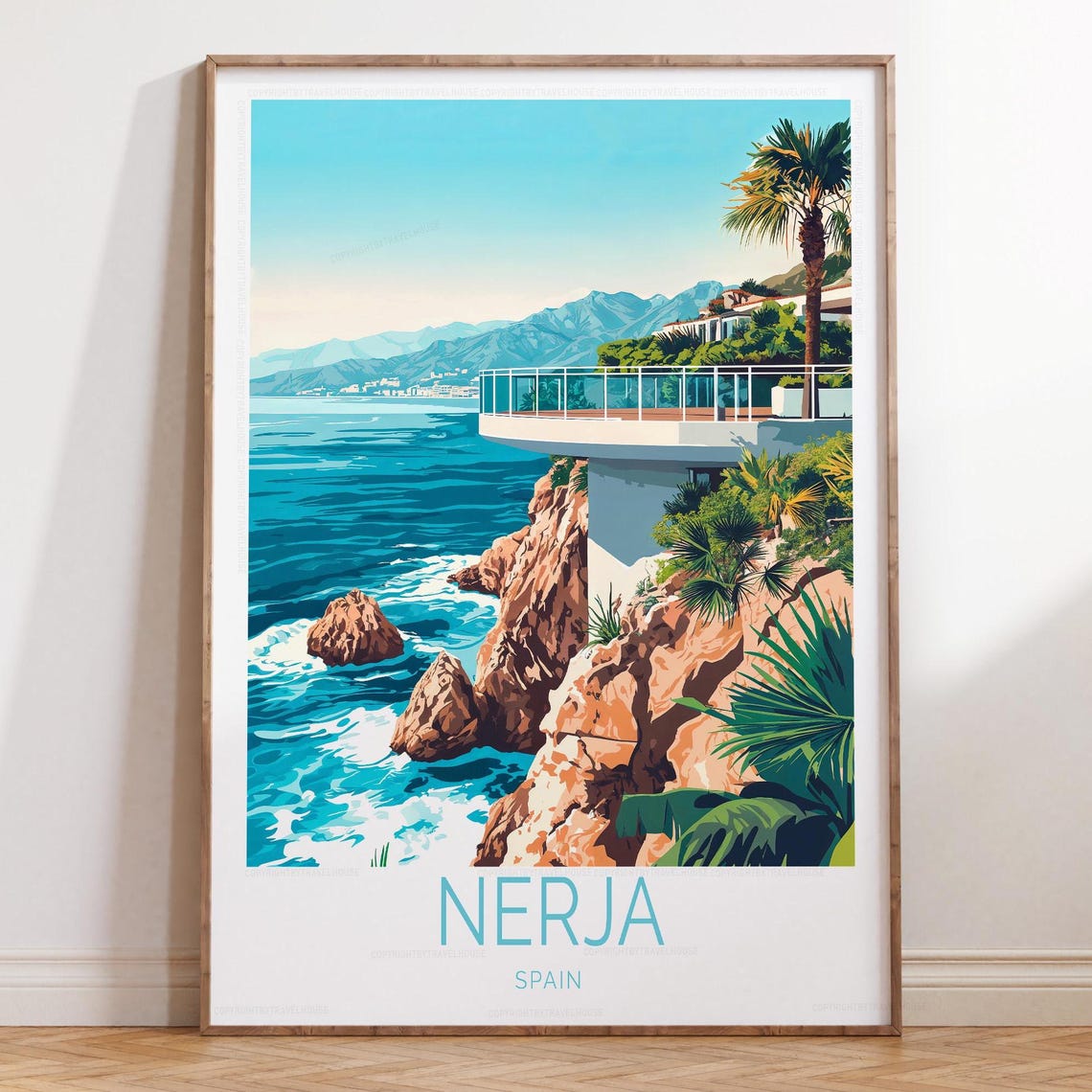Nerja Spain Dramatic Coastal Cliffs Turquoise Sea Travel Poster
