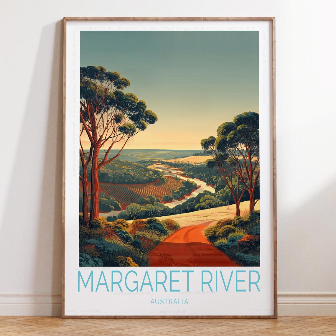 Margaret River Australia Vineyard Travel Poster Golden Hour View