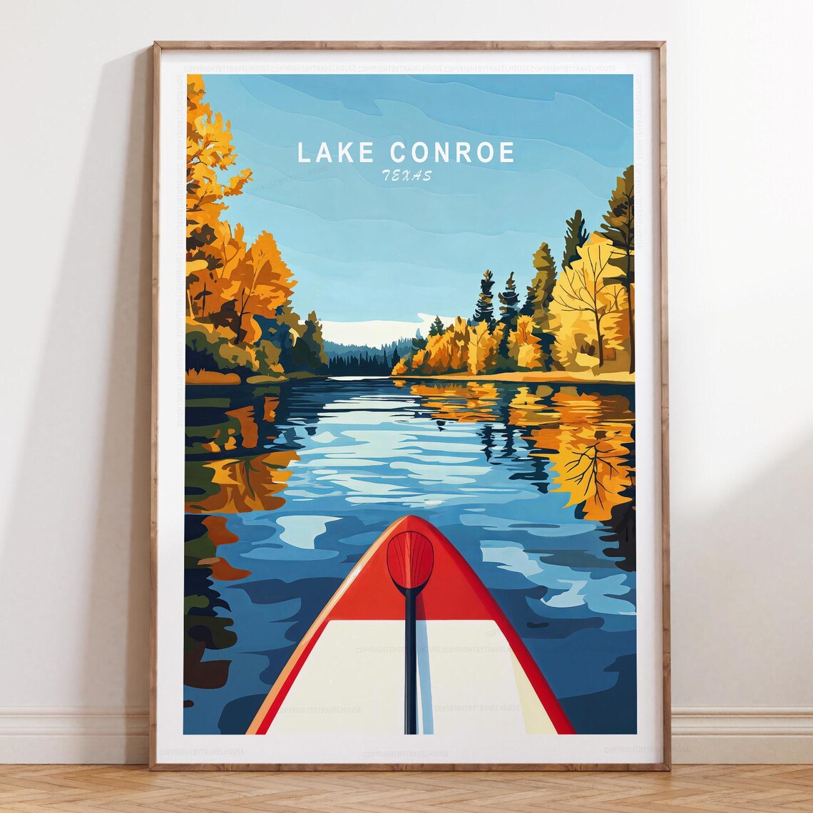 Lake Conroe Texas Paddleboard Paddle Autumn Lake Travel Poster