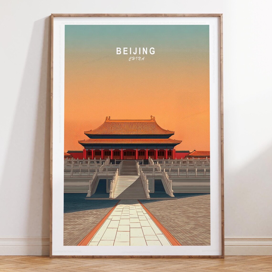 Beijing Forbidden City Grand Hall Close Up Sunset Travel Poster Art