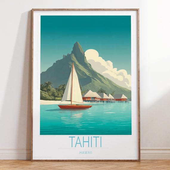 Tahiti Hawaii Travel Print Poster Wall Art Personalised Gifts House Warming