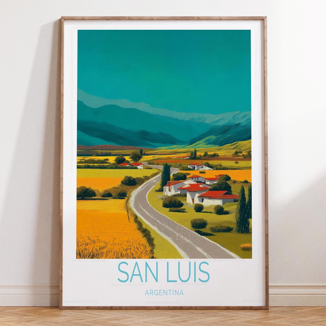 San Luis Argentina Countryside Road Golden Fields Mountain Poster