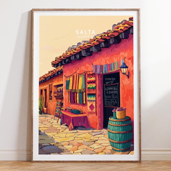 Salta Argentina Textile Shop Rooftop Sunset Street Scene Print