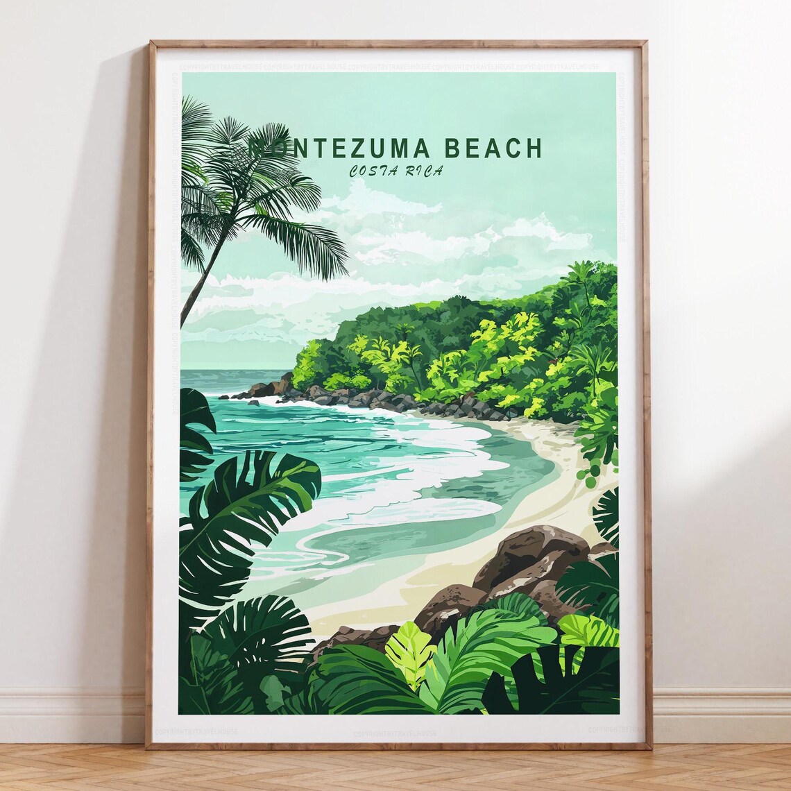 Montezuma Beach Costa Rica Palm Framed Tropical Cove Travel Poster