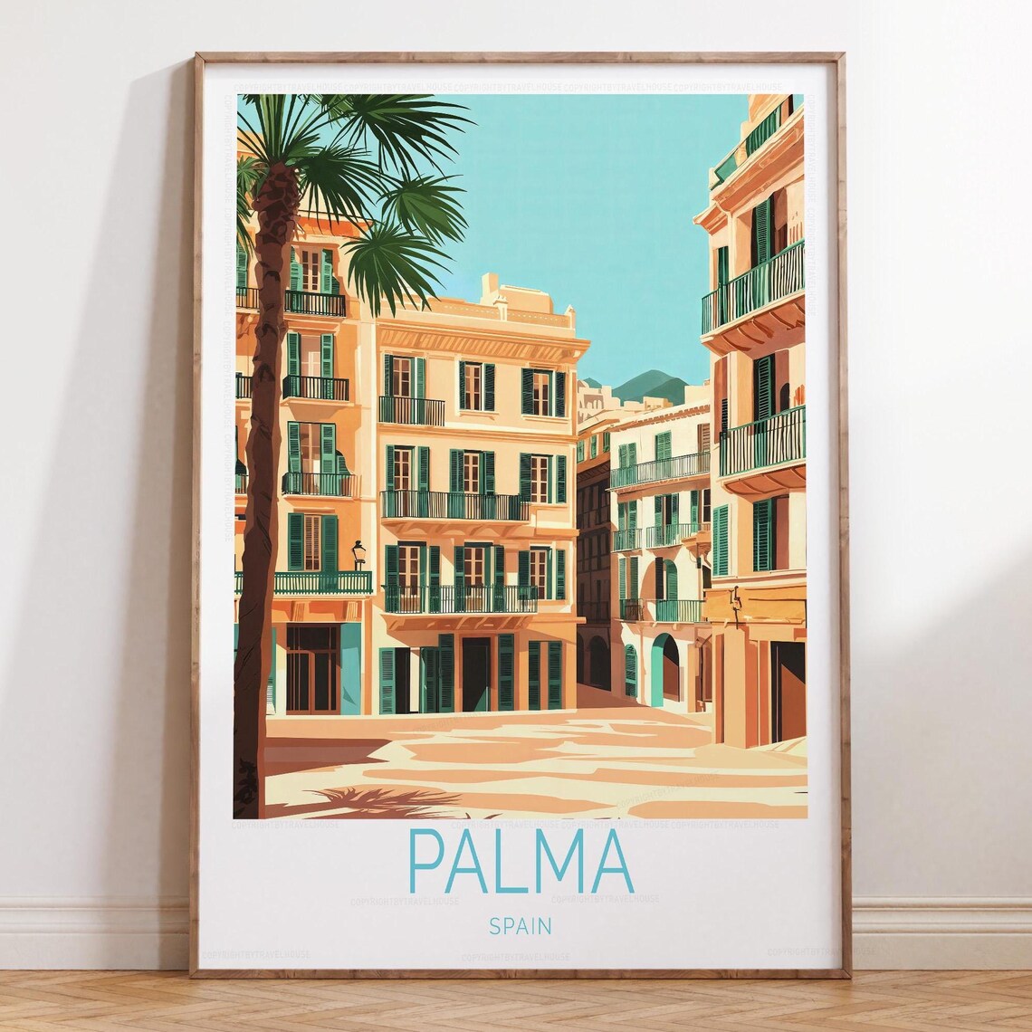 Palma Spain Mediterranean Old Town Palm Street Plaza Travel Poster
