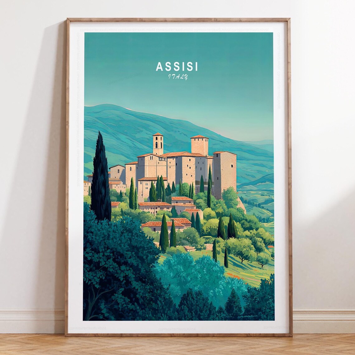 Assisi Italy Historic Basilica Cypress Hills Umbria Poster Art
