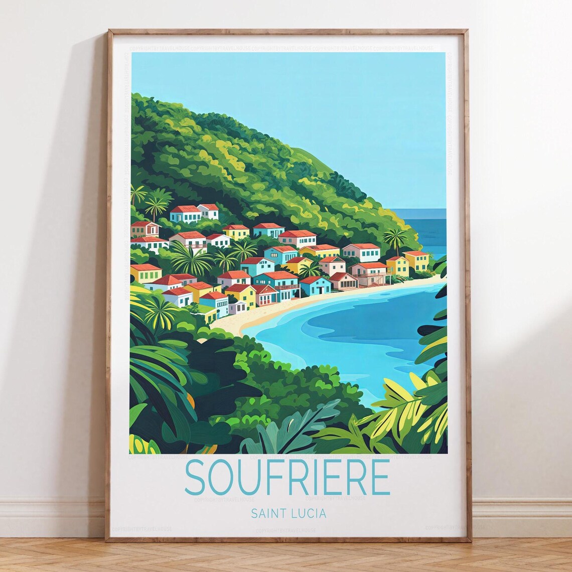 Soufriere Saint Lucia Colorful Beach Village Tropical Hills Poster