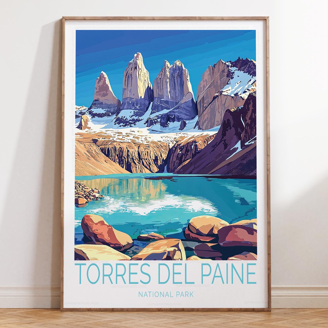 Torres del Paine Granite Towers Turquoise Lake Chile Travel Poster