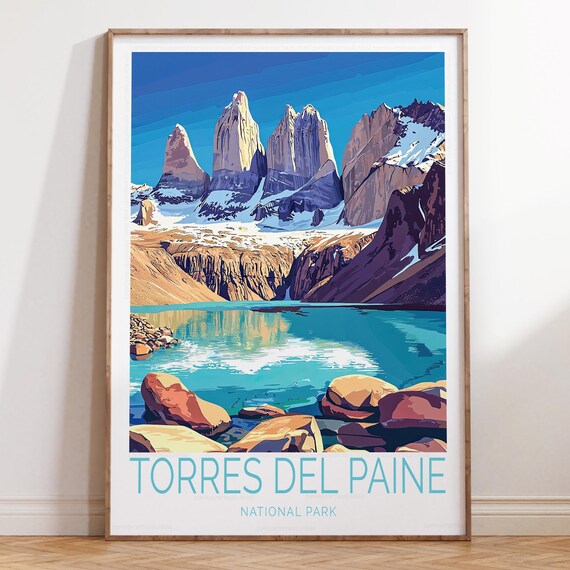 Torres del Paine Granite Towers Turquoise Lake Chile Travel Poster