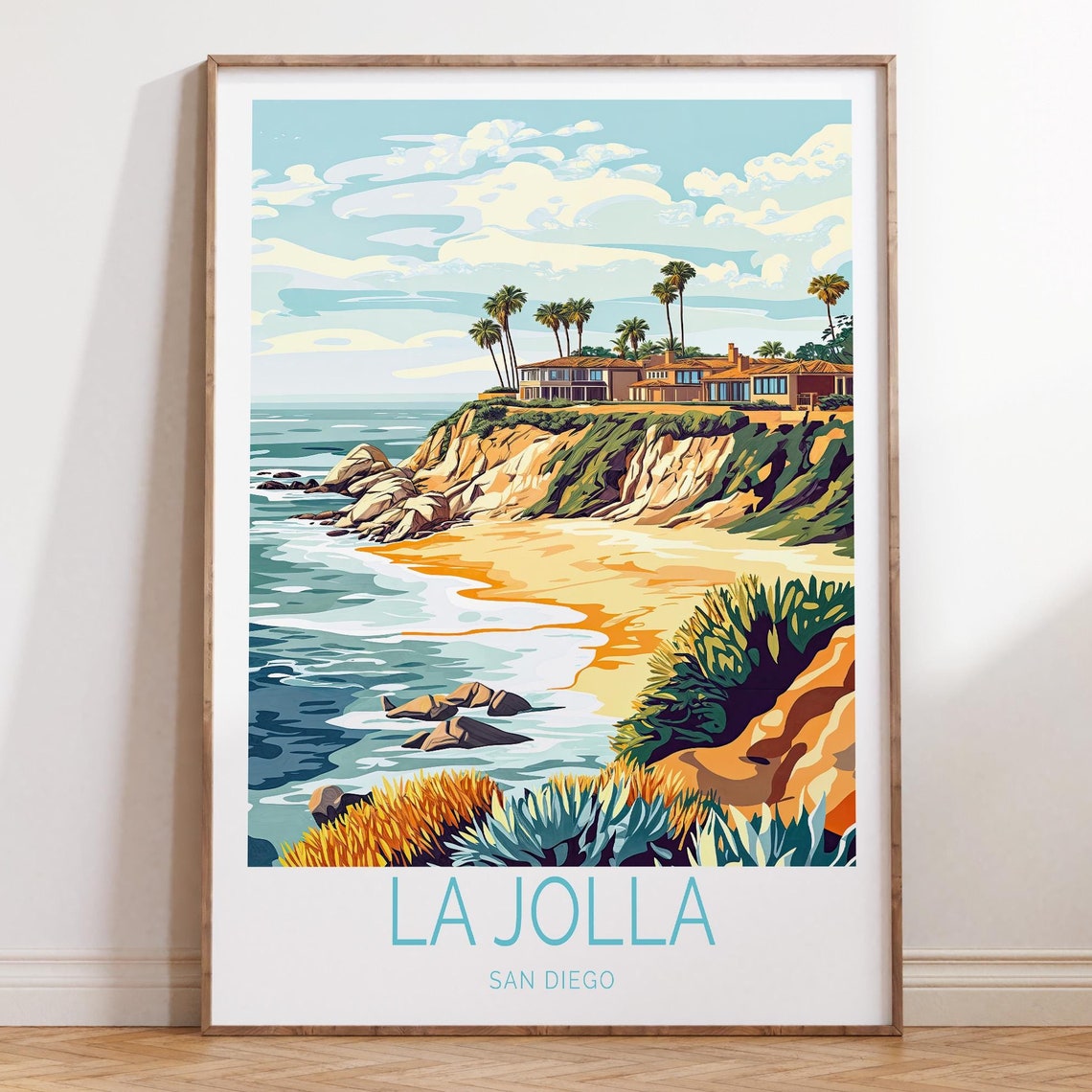 La Jolla San Diego Golden Coastal Cliffs Sunset Travel Poster