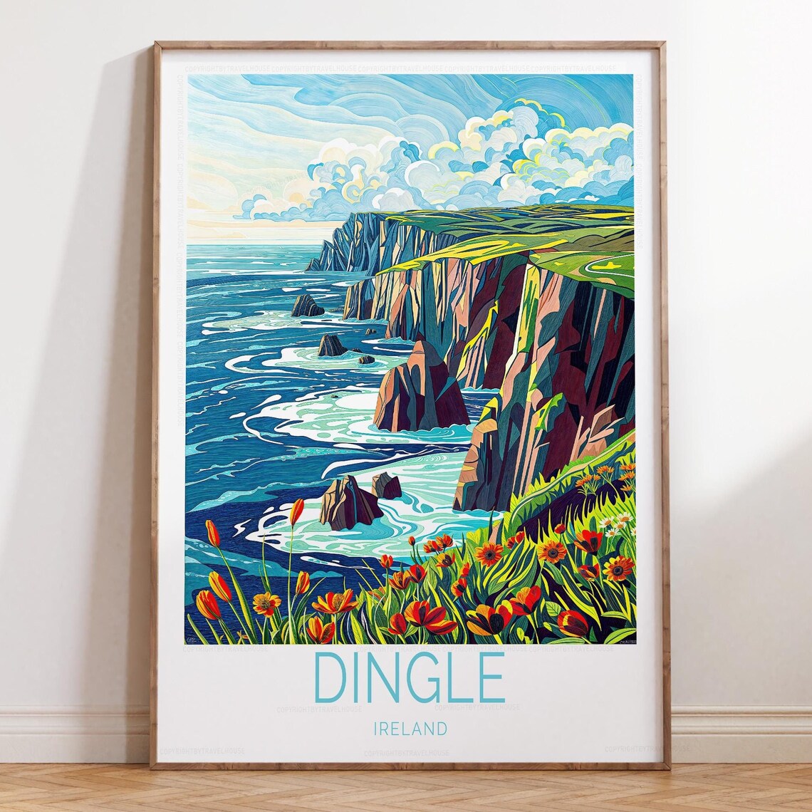 Dingle Ireland Dramatic Sea Cliffs Wildflower Coast Travel Poster