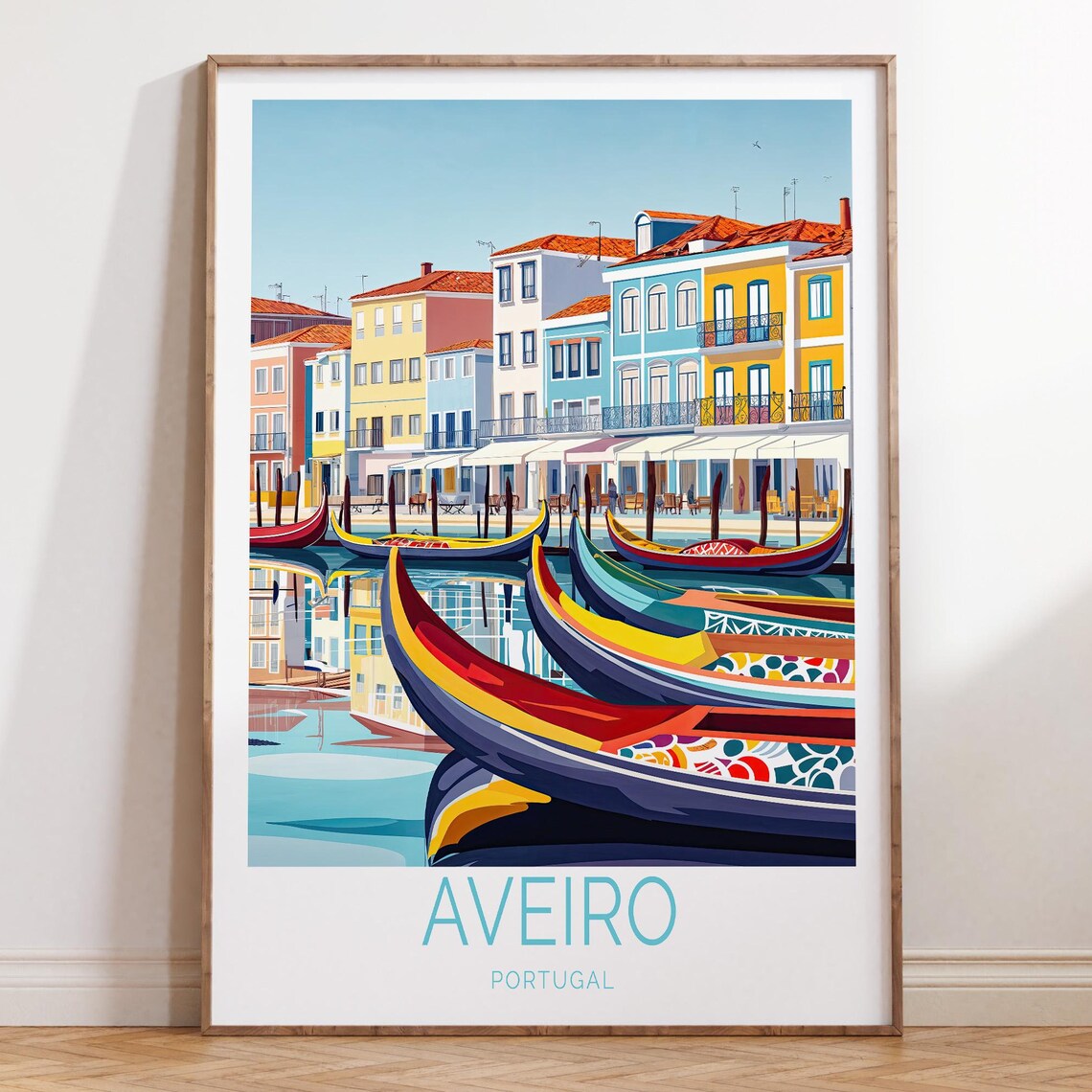 Colorful Aveiro Portugal Canal Painted Moliceiro Boats Poster