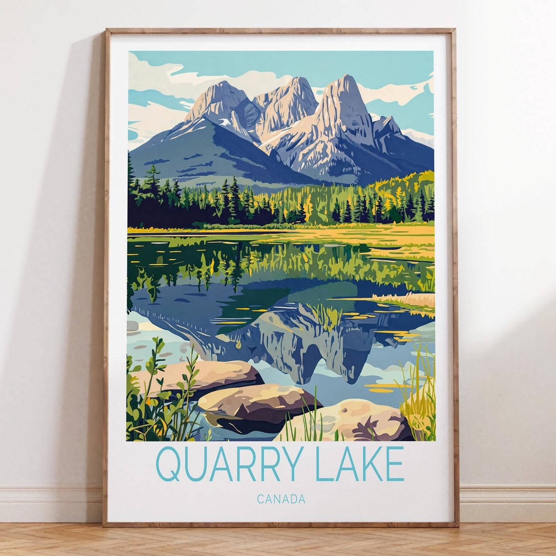 Quarry Lake Canada Travel Poster Mountain Reflection Retreat