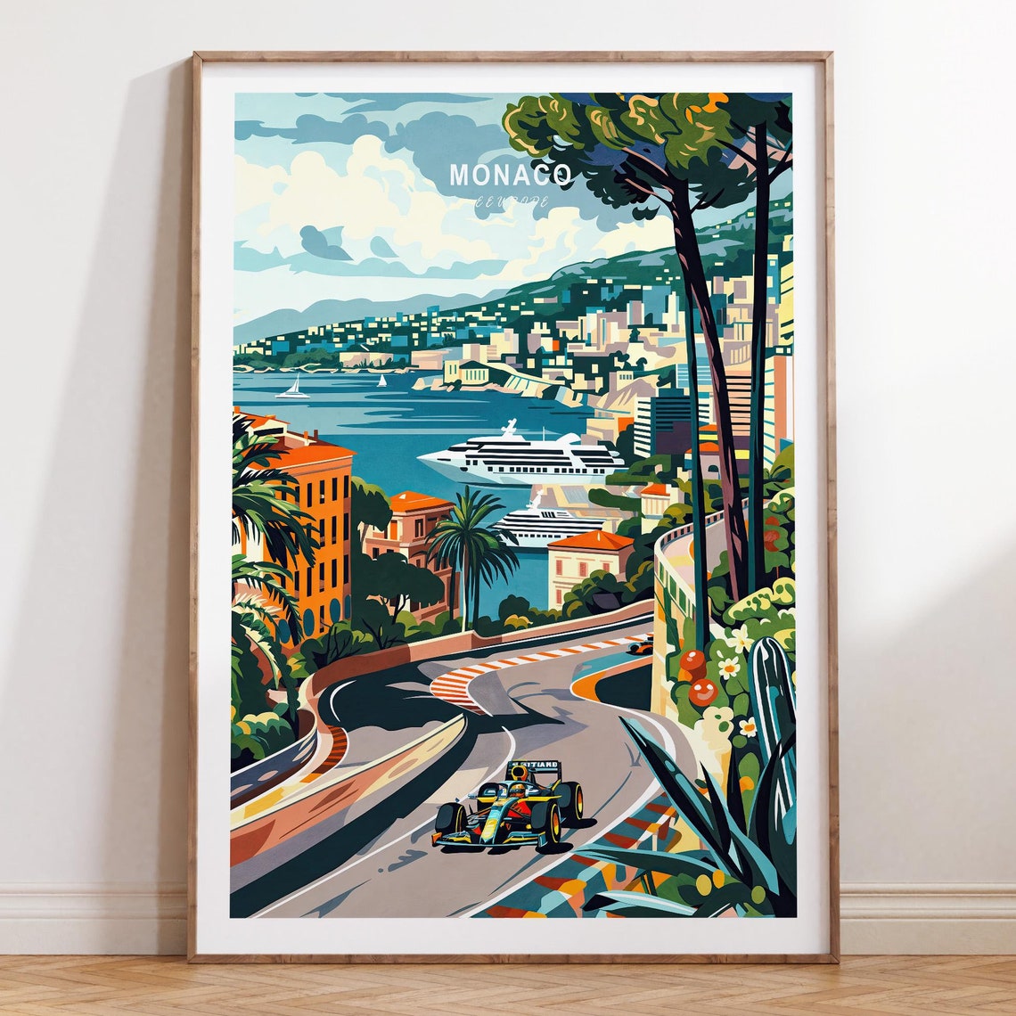 Monaco Europe Harbor Formula Race Track Riviera Vintage Travel Poster