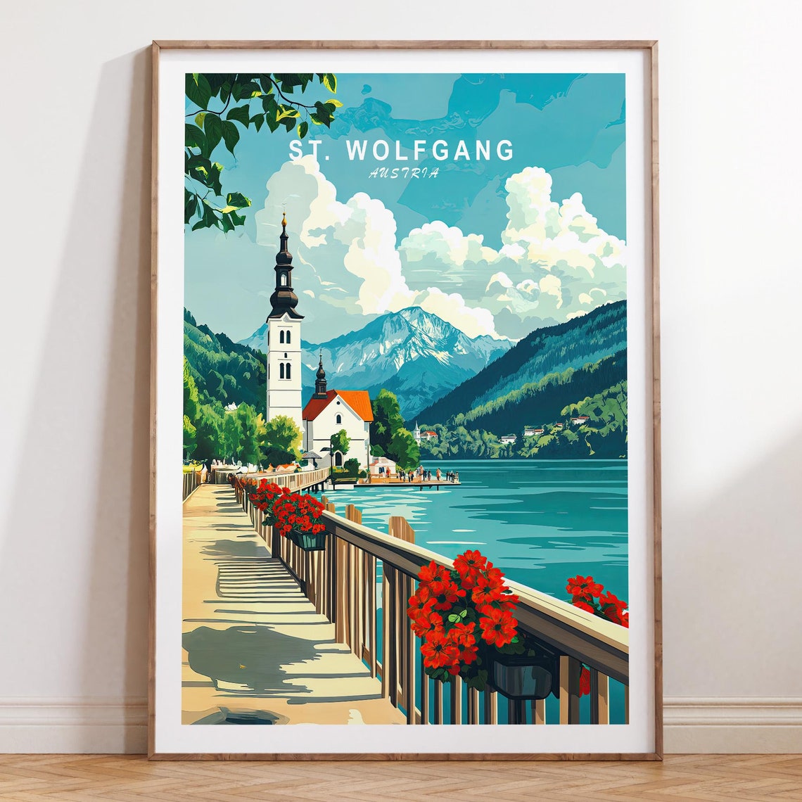 St. Wolfgang Austria Lakeside Church Top Caption Travel Poster