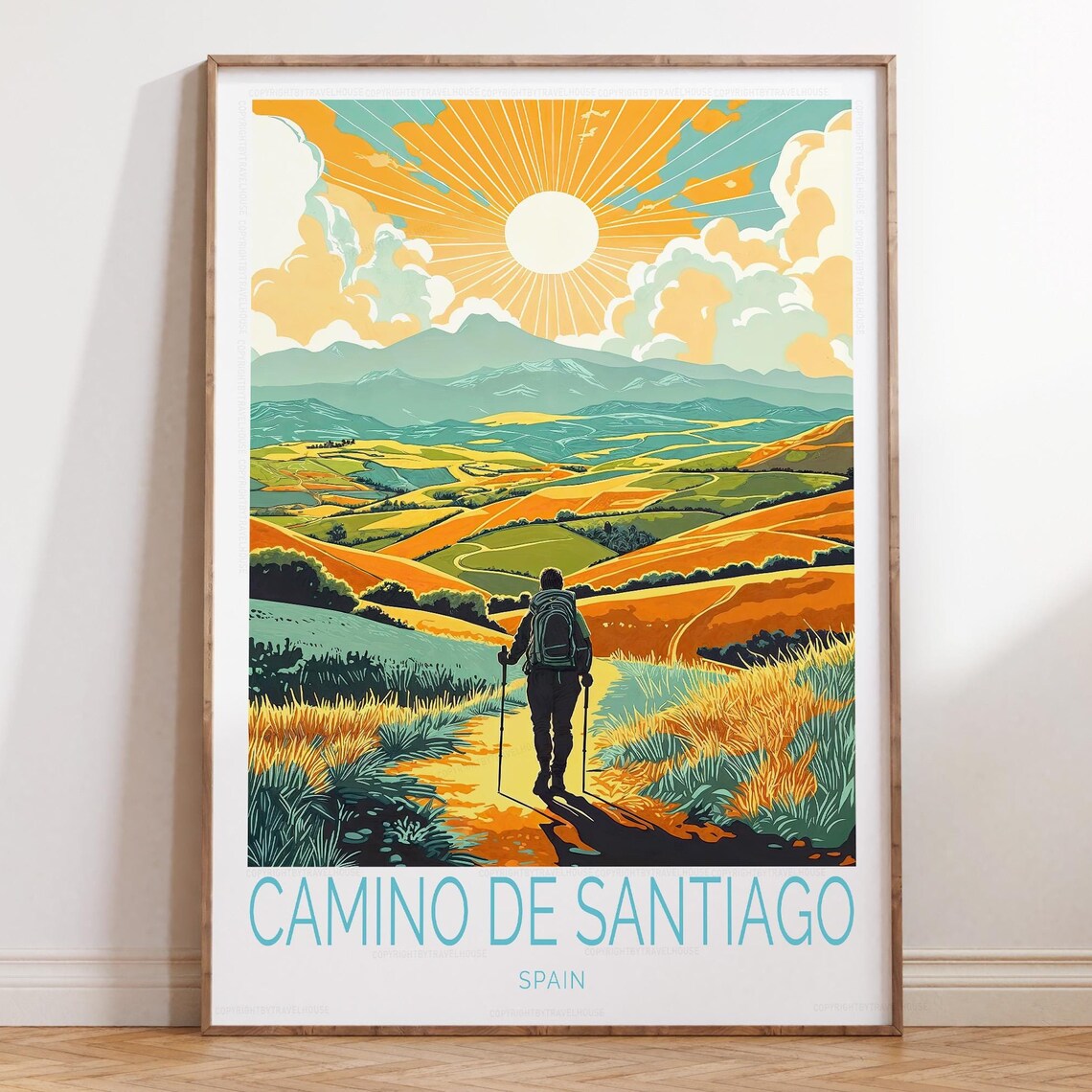 Camino de Santiago Spain Pilgrim Sunrise Trail Travel Poster