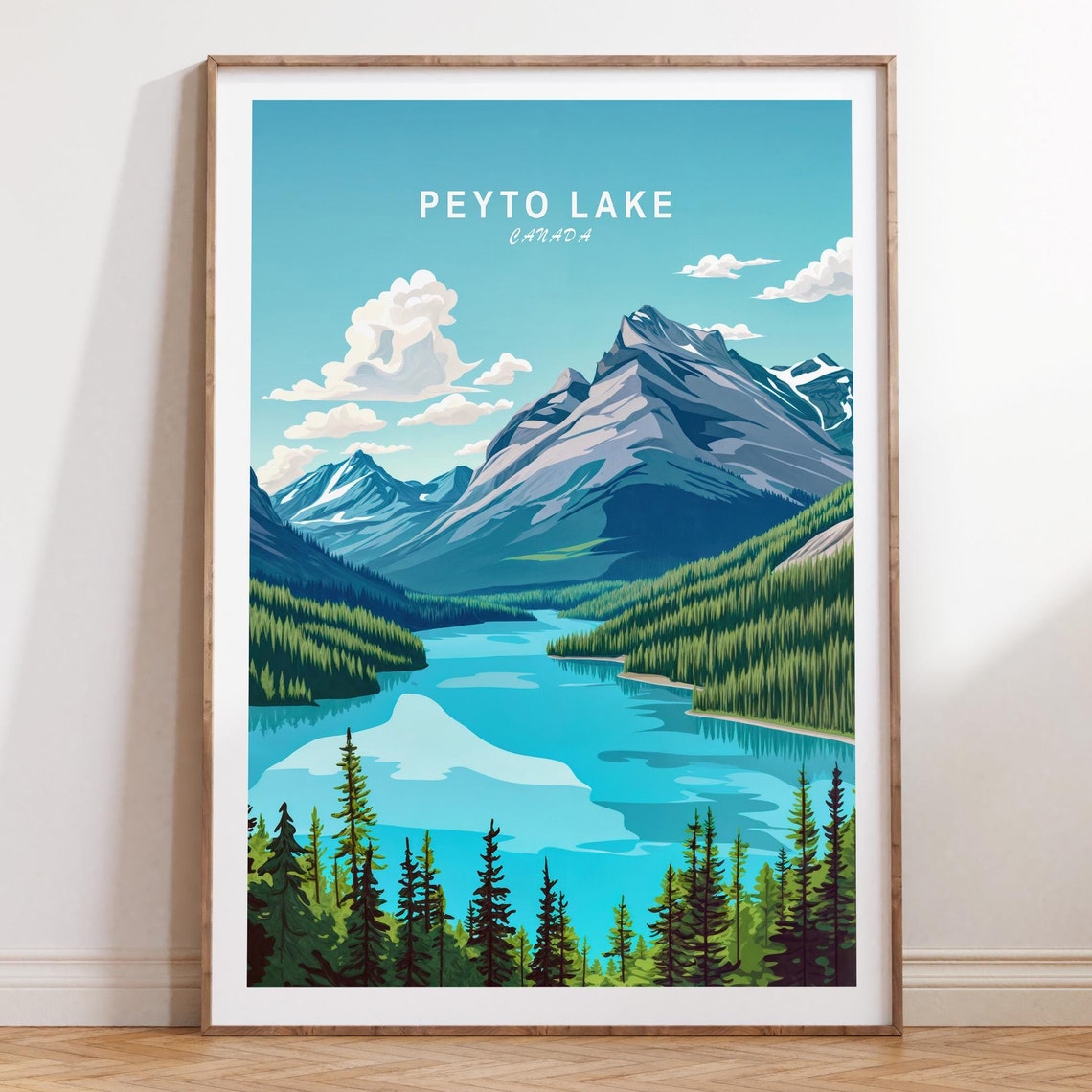 Peyto Lake Canada Mountain Travel Poster With Bold Title Decor