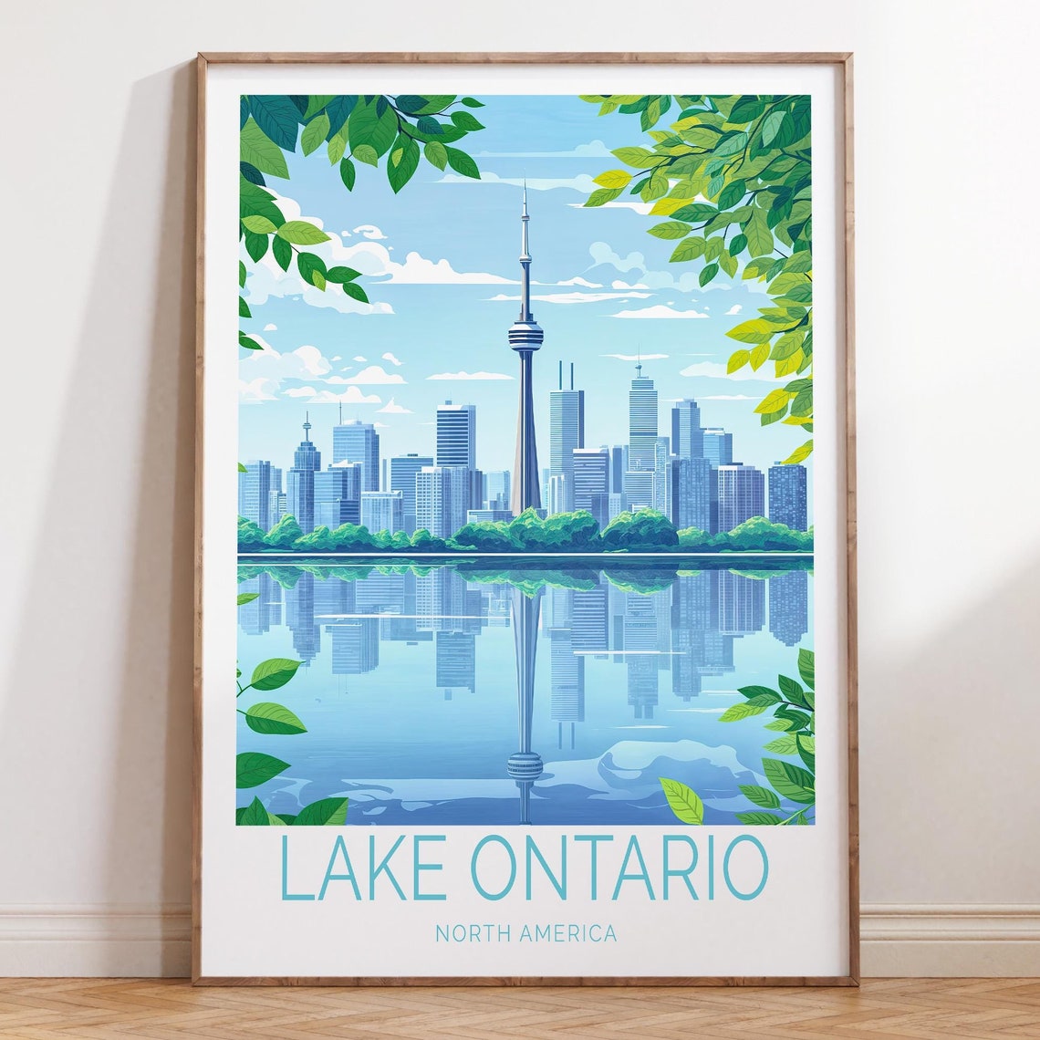 Lake Ontario Toronto Skyline Mirrored Reflection Travel Poster