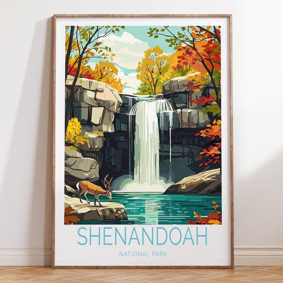 Shenandoah National Park Waterfall Autumn Foliage Travel Poster