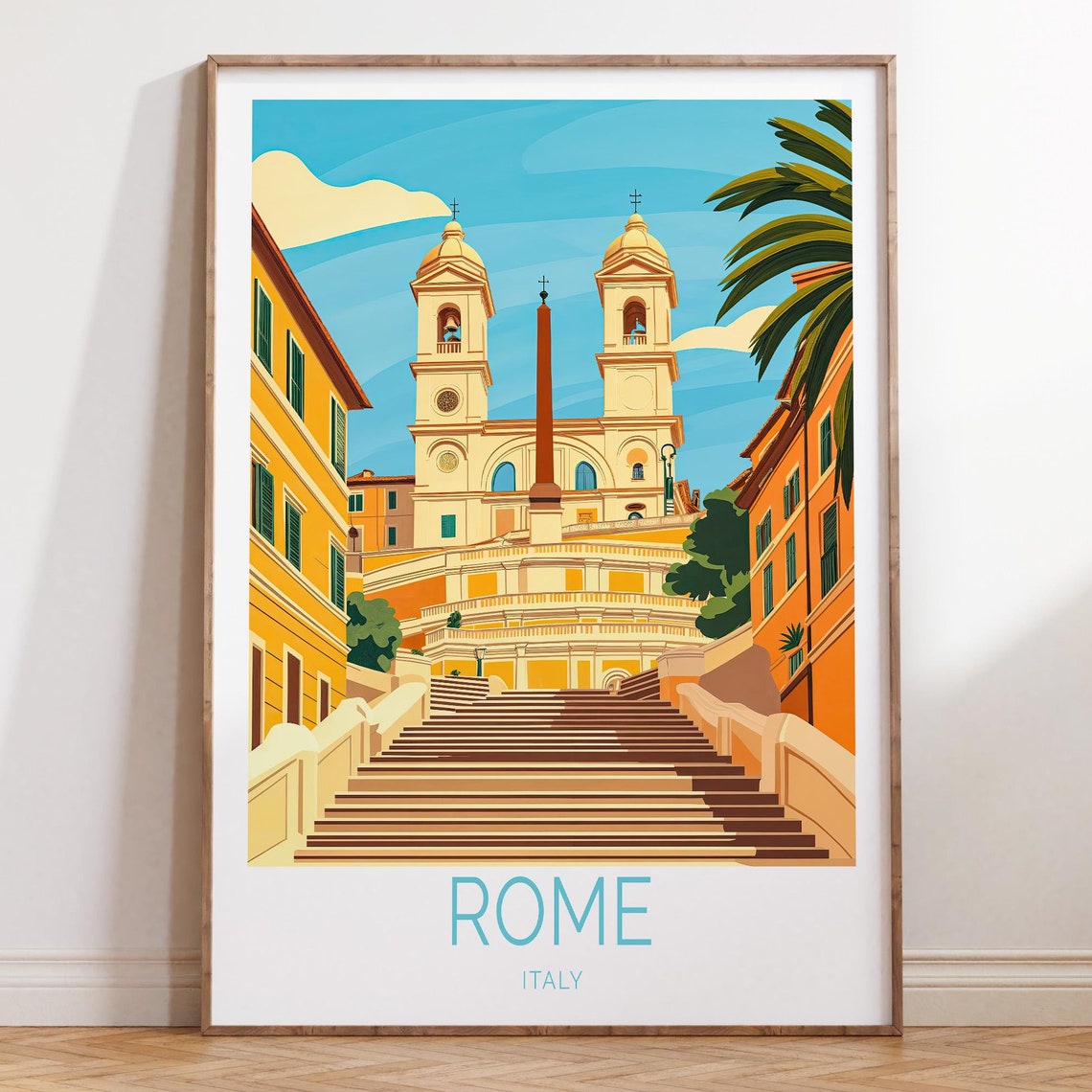 Rome Italy Spanish Steps Church Grand Staircase City Travel Poster