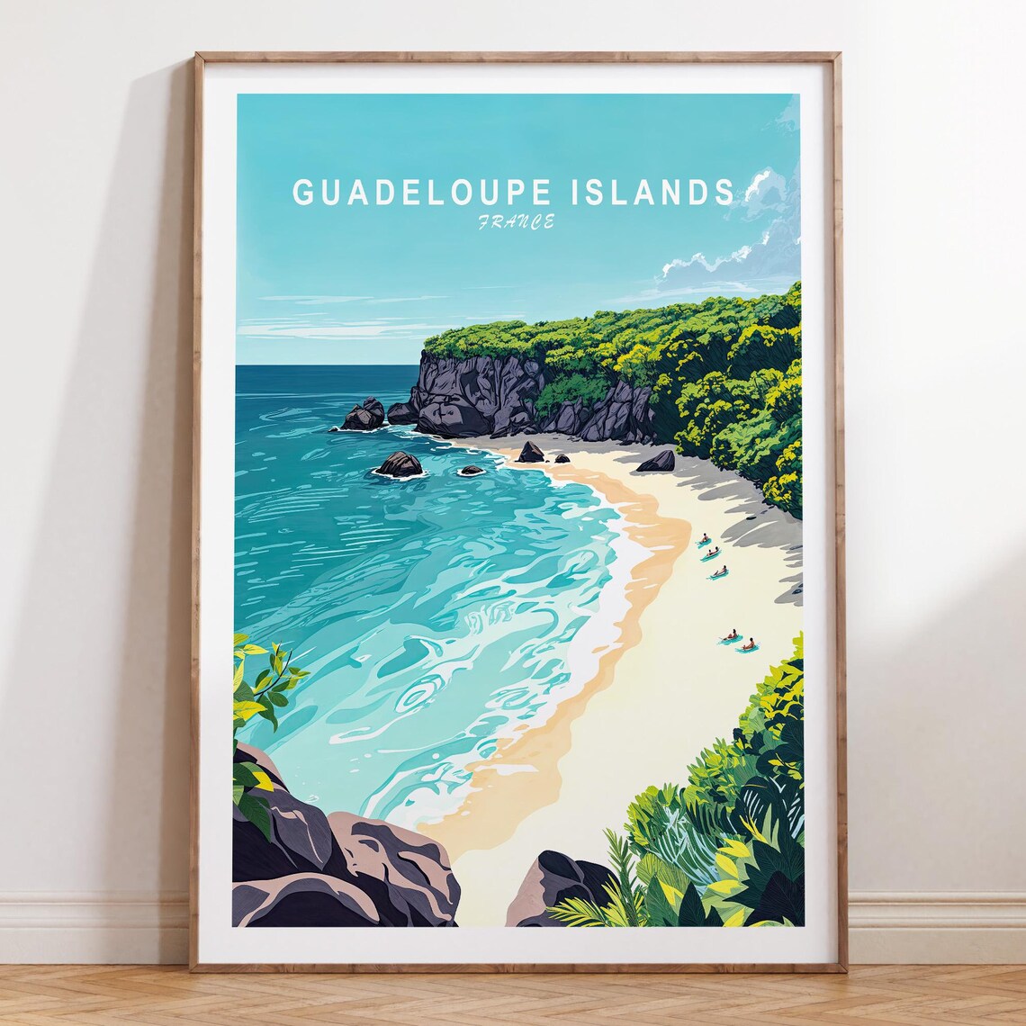 Guadeloupe Islands France Travel Poster With Turquoise Beach Cove
