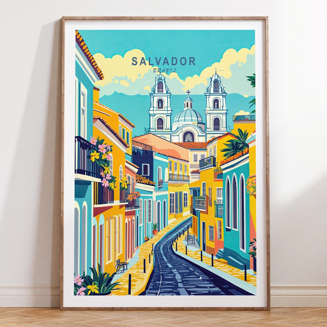 Salvador Brazil Colonial Street Top Caption Edition Travel Poster