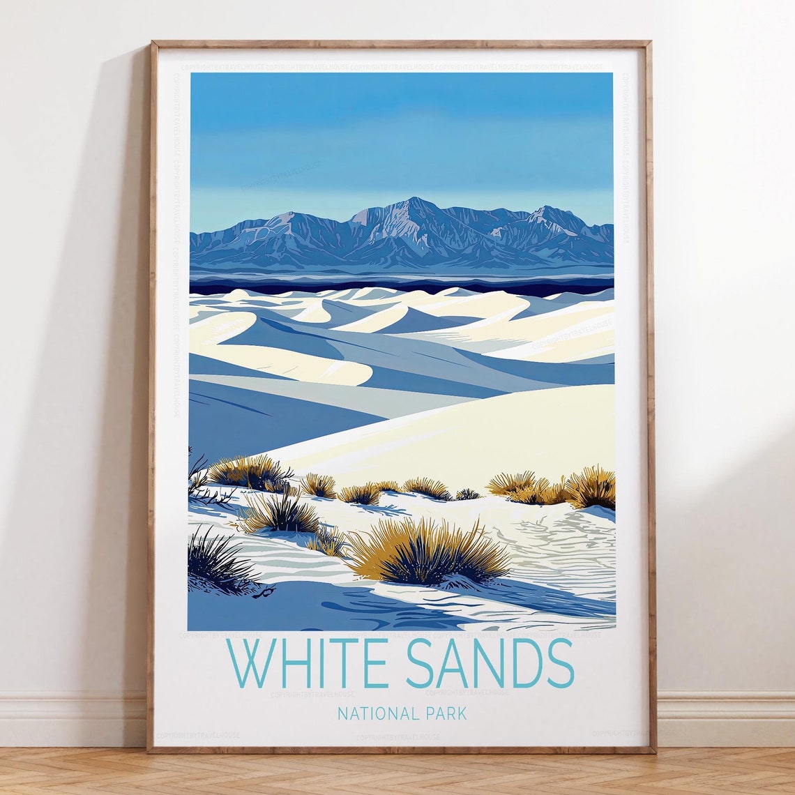 White Sands National Park Poster Desert Dunes Mountain Panorama Decor