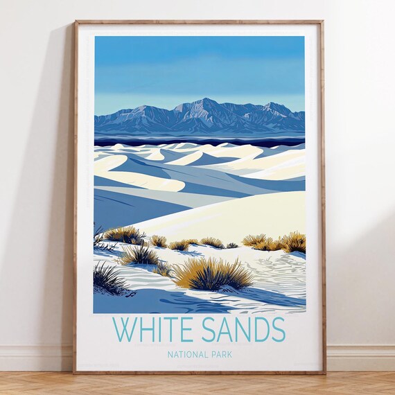 White Sands National Park Poster Desert Dunes Mountain Panorama Decor