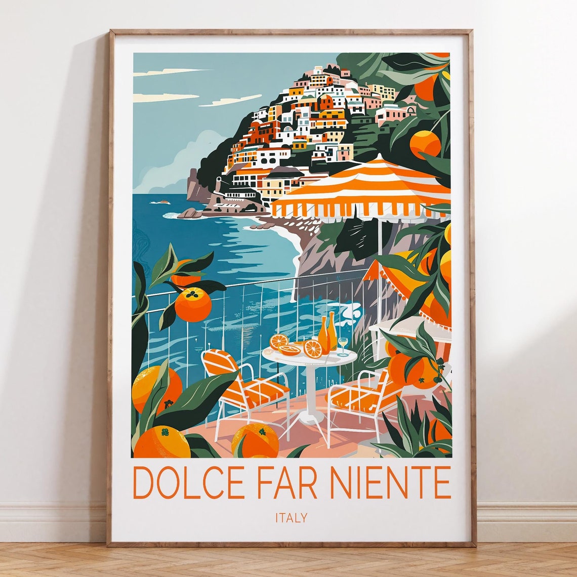 Dolce Far Niente Italy Amalfi Cliffside Terrace Umbrellas Poster