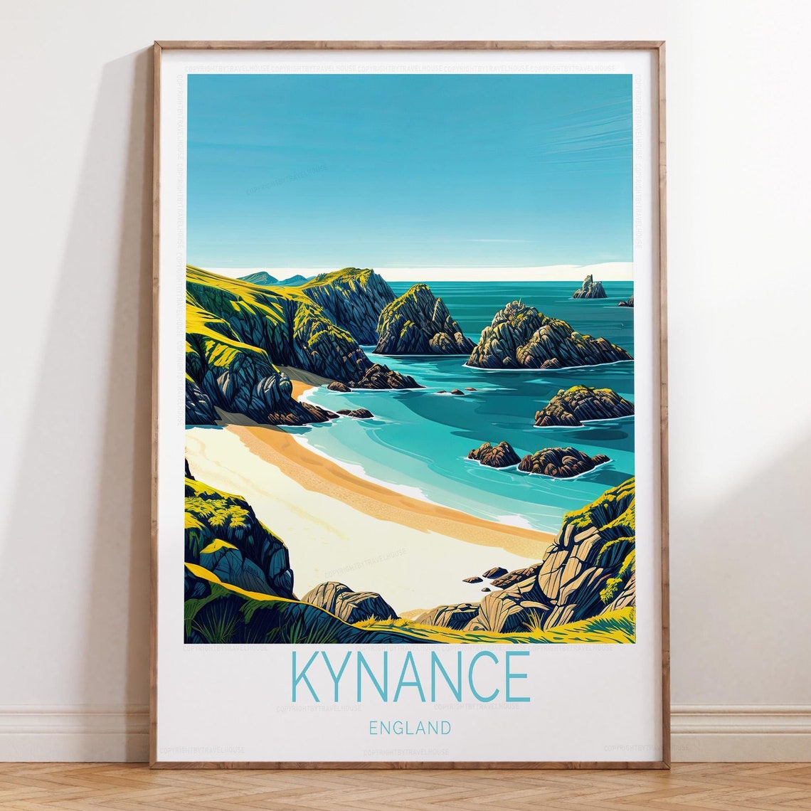 Kynance Cove Cornwall Travel Poster Turquoise Bay Cliffs Art
