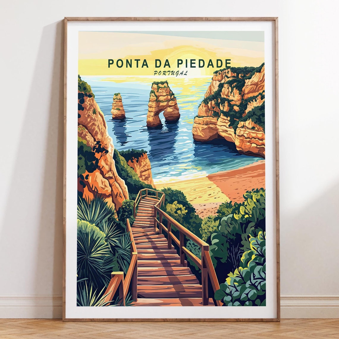 Ponta da Piedade Portugal Sunset Sky Title Coastal Travel Poster