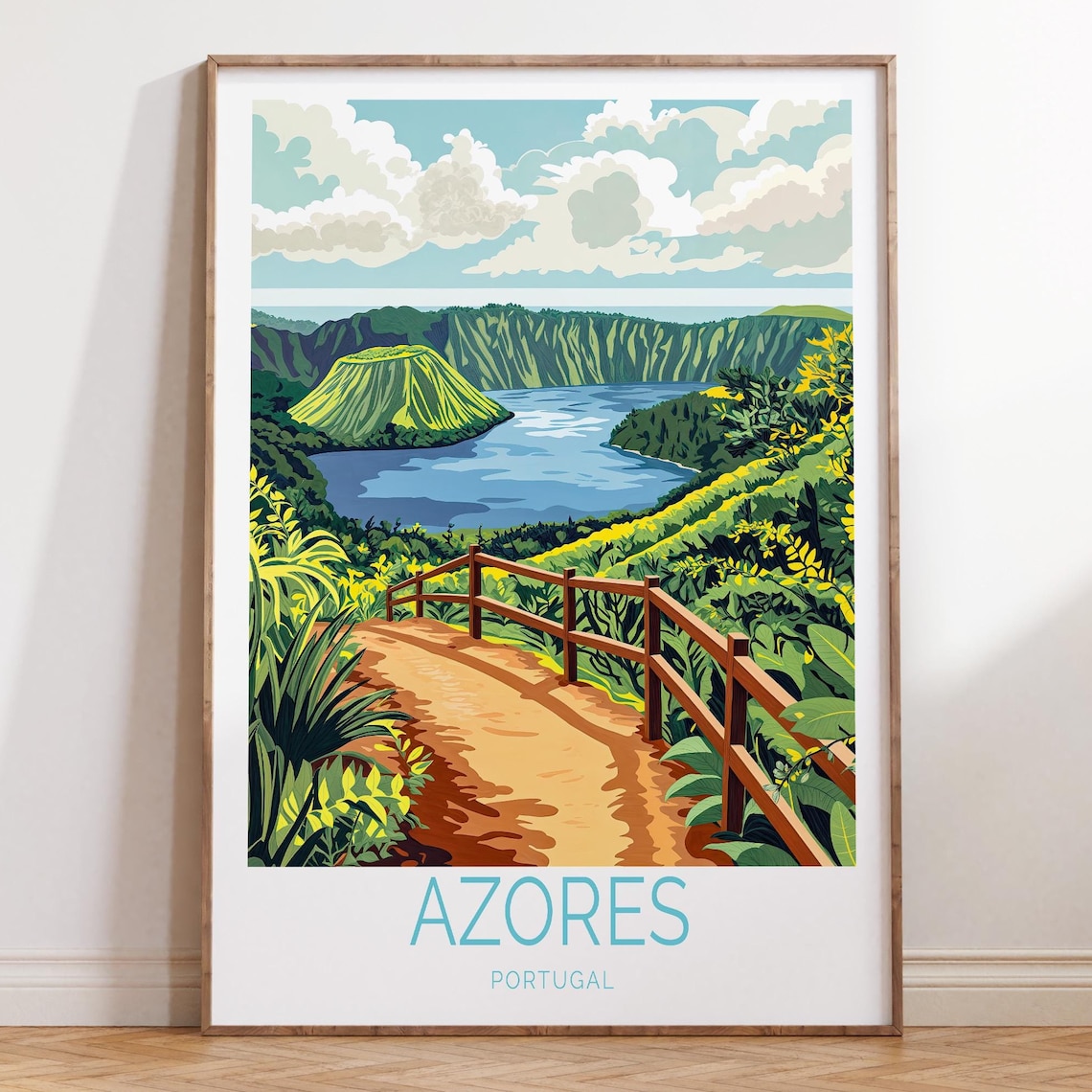 Azores Portugal Volcanic Crater Lake Forest Trail View Poster