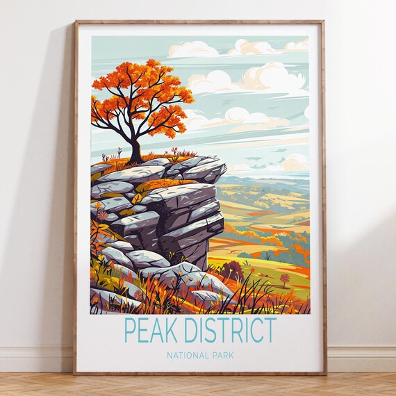Peak District National Park Autumn Crag Overlook Travel Poster