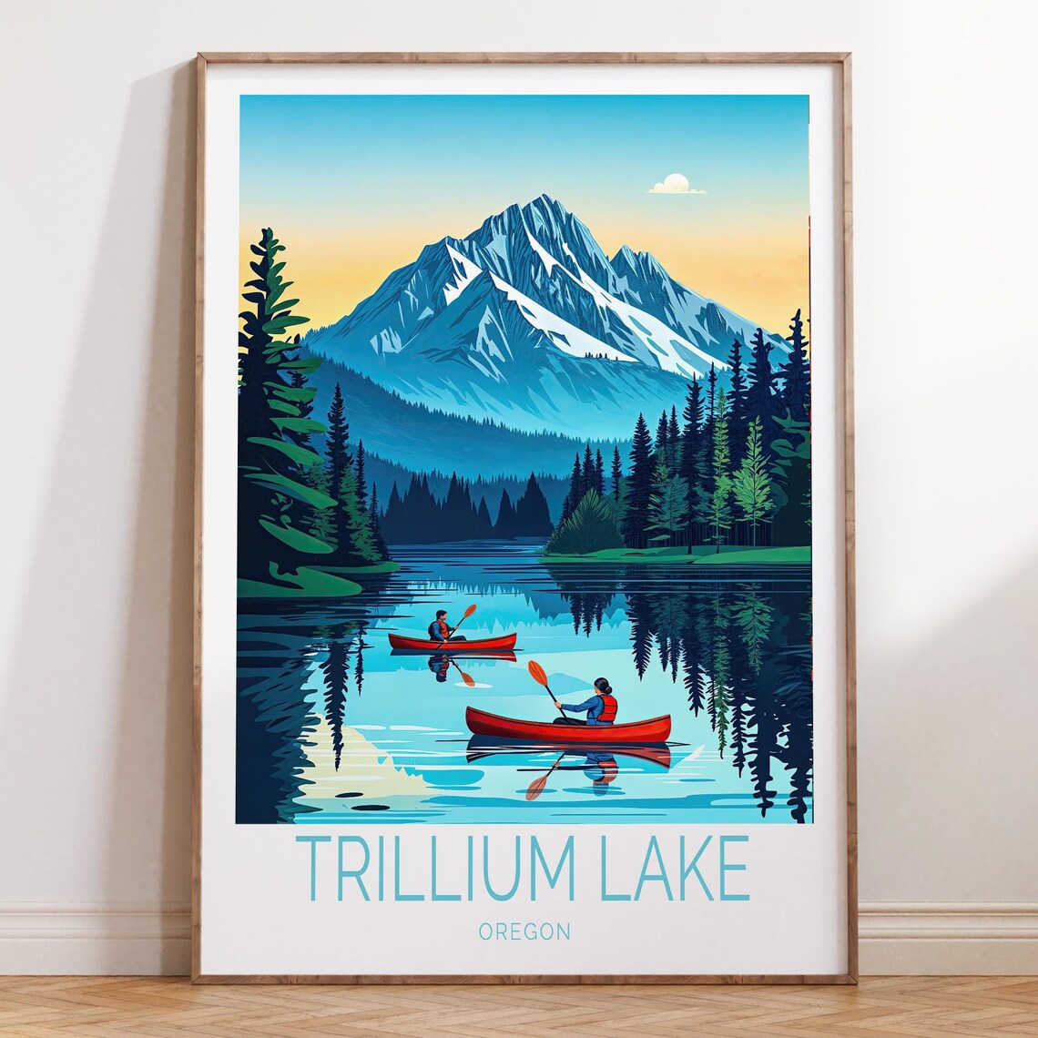 Trillium Lake Oregon Daytime Kayaking Mountain Lake Art Poster