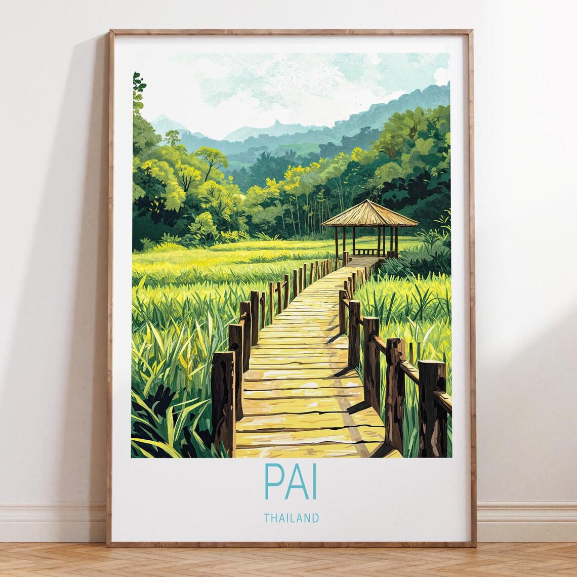 Pai Thailand Rice Field Bamboo Walkway Jungle Retreat Travel Poster